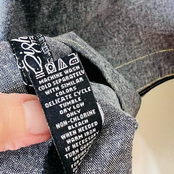 Eight 732 Button Up Denim Shirt 3XL Mens Blue Hip Hop Embroidered Streetwear New - Picture 4 of 10